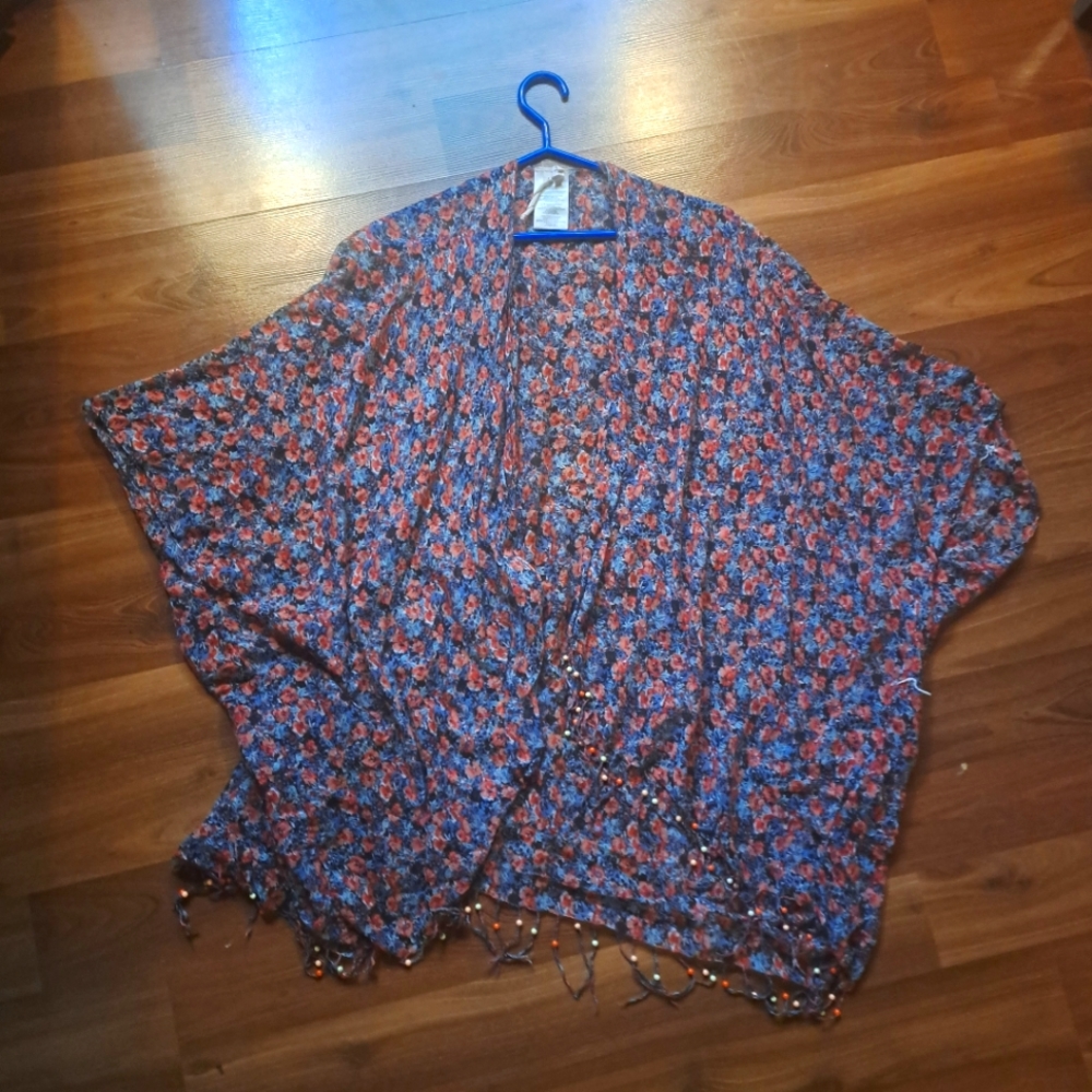 2/$25 Sheer Floral printed Boho Fairy Cottage style Kimono beaded fringe